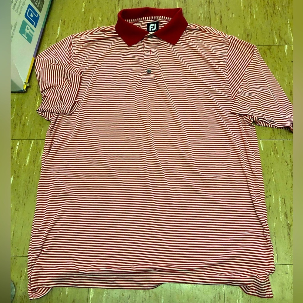 Foot Joy Golf Performance Red and White Striped Polo size Large